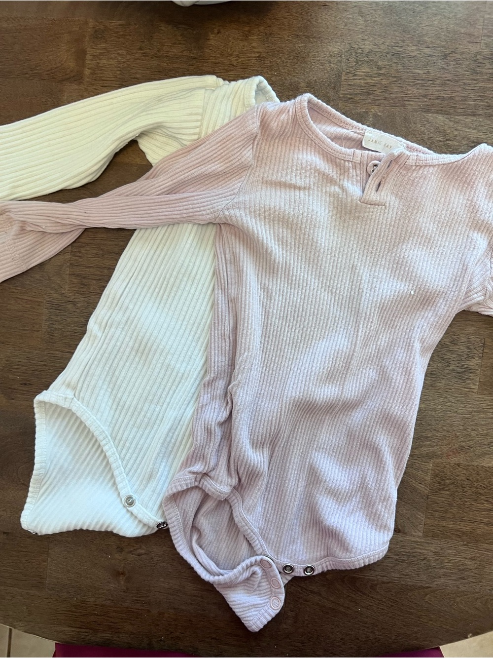 Jamie Kay 1Y Ribbed Long Sleeve Baby Bodysuits - Cream & Light Pink (Set of 2)